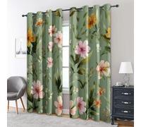 Generico Tende per Interni Fiori Acquerellati, L 140 x A 280 cm 2 Pezzi - Tende Oscuranti Verde Botanico Fiore, Finestre Camera da Letto Soggiorno, Arredamento Casa, con Occhielli IR#352
