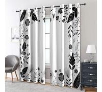 Generico Tende per Interni Fiori Bianchi e Neri Foglia, L 140 x A 240 cm 2 Pezzi - Tende Oscuranti Moderno Minimalista, Finestre Camera da Letto Soggiorno, Arredamento Casa, con Occhielli IR#323