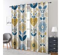 Generico Tende per Interni Fiori Blu Giallo, L 140 x A 160 cm 2 Pezzi - Tende Oscuranti Boho Vintage Fiore, Finestre Camera da Letto Soggiorno, Arredamento Casa, con Occhielli H&T223