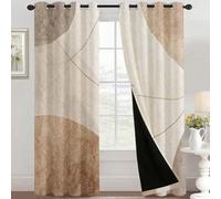 Generico Tende per Interni Geometrico Astratto, L 140 x A 160 cm 2 Pezzi - Tende Oscuranti Marrone Beige Moderno, Finestre Camera da Letto Soggiorno, Arredamento Casa, con Occhielli A&H211