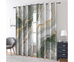 Generico Tende per Interni Grigio Verde Marmo, L 140 x A 290 cm 2 Pezzi - Tende Oscuranti Fluido Dorato Astratto, Finestre Camera da Letto Soggiorno, Arredamento Casa, con Occhielli TG#182