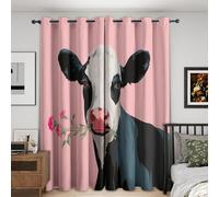 Generico Tende per Interni Mucca Da Latte, L 140 x A 180 cm 2 Pezzi - Tende Oscuranti Rosa Fiori Mucca, Finestre Camera da Letto Soggiorno, Arredamento Casa, con Occhielli PQ223