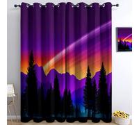 Generico Tende per Interni Oscuranti Termiche 140 L x 260 A cm, Set di 2 tende con Occhielli Viola con Minimalismo Stella Cadente Montagne per Soggiorno o Camera da letto