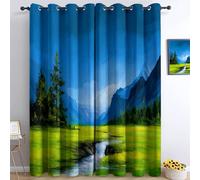 Generico Tende per Interni Oscuranti Termiche 91.5 L x 214 A cm, Set di 2 tende con Occhielli Turchese con Natura Prato Montagne per Soggiorno o Camera da letto