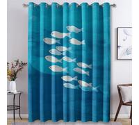 Generico Tende per Interni Pesce, Tenda Oscurante Pittura a Olio Astratta Blu Camera da Letto Soggiorno Finestra Casa 2 Pezzi, con Anelli, L 117 x A 183 cm s13