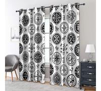 Generico Tende per Interni Runa Vichinga, L 140 x A 200 cm 2 Pezzi - Tende Oscuranti Bianco Nero Simbolo Norreno, Finestre Camera da Letto Soggiorno, Arredamento Casa, con Occhielli IR#195