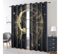 Generico Tende per Interni Stella Dorata Celeste, L 140 x A 160 cm 2 Pezzi - Tende Oscuranti Donna Mistica Costellazione, Finestre Camera da Letto Soggiorno, Arredamento Casa, con Occhielli IR#283