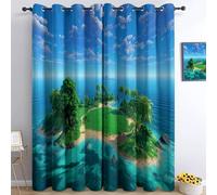 Generico Tende per Interni Tenda Moderne Oscurante, Termiche Isolanti con Occhielli 140L x 245A cm 2 Pezzi Fumetto Isola Campo Spiaggia, per ragazze e ragazzi camera da letto soggiorno Blu
