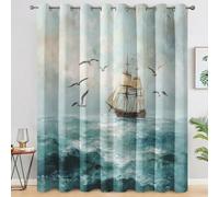 Generico Tende per Interni Veliero, Tende Oscuranti Barca Nautica Dipinta a Olio per Camera da Letto Soggiorno Finestra, Termica Isolante, con Occhielli, 117x183 (LxA) 2 Pezzi L-C&36