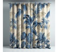 Generico Tende termiche isolanti giallo blu con foglie palma, stile, con occhielli antiruggine, 2 pannelli per soggiorno e camera da letto, protezione dal freddo e dal calore, L 140 x A 280 cm