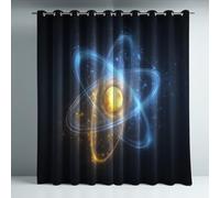 Generico Tende termiche isolanti nero con illustrazione atomo, stile, con occhielli antiruggine, 2 pannelli per soggiorno e camera da letto, protezione dal freddo e dal calore, L 140 x A 260 cm