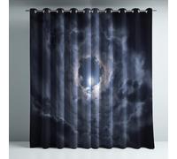 Generico Tende termiche isolanti nero con nuvole e anelli, stile, con occhielli antiruggine, 2 pannelli per soggiorno e camera da letto, protezione dal freddo e dal calore, L 140 x A 260 cm