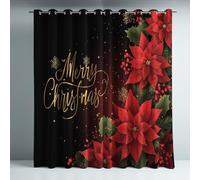 Generico Tende termiche isolanti rosso nero con floreale natalizio, stile, con occhielli antiruggine, 2 pannelli per soggiorno e camera da letto, protezione dal freddo e dal calore, L 140 x A 260 cm