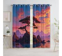 Generico Tende Tramonto Fantasy Isola Montagne Albero 117L x 138A cm (2 Pannelli), Colore Arancione Poliestere Tende Oscuranti Con Occhielli Per La Decorazione Della Camera Da Letto E Del Soggiorno