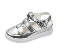 Generico Tendenza Sandali Romani Donna Punta Quadrata Baotou Scavo Altezza Interna Calzatura Elegante Comfort Estate Mare Sandali Donna Tacco Basso Estive Comodi (Silver, 38)