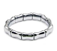 Generico Terahertz Stone Bamboo Bracelet, Silver Gray Polished Beaded Stretch Bracelet with 12 Bamboo Inspired Beads, Metallic Tone Fashion Jewelry for Men Women Daily Wear Travel