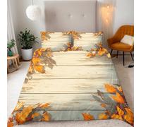 Generico Texture In Legno, Foglie Cadute ArancioniGialle Copripiumino Una PiazzaMezza 200x200 (2 Federa 50x80) Stagione Tranquilla Set Copripiumino 3D Microfibra Ultra Angoli FissiCerniera Morbido
