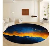 Generico Texture Lava Vene Dorate Tappeto Rotondo Lavabile in Lavatrice, Blu Morbido Pelo Corto Moquette - Antiscivolo Tondo Tappeto Ø 60 cm per Camera da Letto Soggiorno Bambini Camera