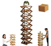 Generico The 9-Tier No-Assembly Bamboo Rack, Vertical Shoe Organizer for Small Spaces, Foldable Space-Saving Organizer for Shoes, Books, Plants & Bathroom (Brown,9-Tier)