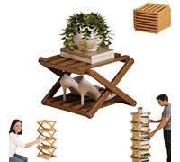 Generico The 9-Tier No-Assembly Bamboo Rack, Vertical Shoe Organizer for Small Spaces, Foldable Space-Saving Organizer for Shoes, Books, Plants & Bathroom (Brown,2-Tier)