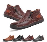 Generico The First Young Driving Boots Men, Vintage Handmade Premium Leather Slip on Driving Boots Travel & Outdoor,Waterproof (Light Brown,47)