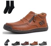 Generico The First Young Shoes Men, Handmade Premium Leather Motorcycle Boots, Anti-Slip Rubber Outsole & Side Zipper for All-Day Comfort (Light Brown,43)