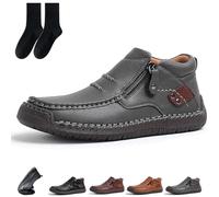 Generico The First Young Shoes Men, Handmade Premium Leather Motorcycle Boots, Anti-Slip Rubber Outsole & Side Zipper for All-Day Comfort (Gray,39)