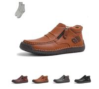 Generico The First Young Shoes Men, Handmade Premium Leather Slip On Driving Boots, for Leisure,Walking, Office (Light Brown,46)