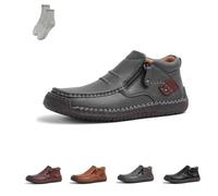 Generico The First Young Shoes Men, Handmade Premium Leather Slip On Driving Boots, for Leisure,Walking, Office (Gray,46)
