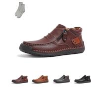 Generico The First Young Shoes Men, Handmade Premium Leather Slip On Driving Boots, for Leisure,Walking, Office (Dark Brown,48)