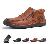 Generico The First Young Shoes Men, Men’s Handmade Premium Leather Slip-On Driving Boots for Travel & Outdoors (Orange,48)