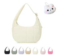 Generico The Mila Bag, Small Puffer Crescent Shoulder Bag for Women, Cute Waterproof Puffer Crescent, Adjustable Shoulder Strap (Beige)