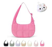 Generico The Mila Bag, Small Puffer Crescent Shoulder Bag for Women, Cute Waterproof Puffer Crescent, Adjustable Shoulder Strap (Rose Red)
