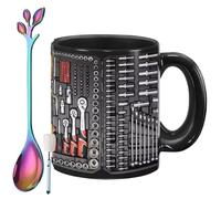 Generico The Ultimate Mechanic's Toolbox Mug, 11oz Ceramic Mechanic Toolbox Coffee Cup with Spoon, Realistic Tool Pattern Design and Ergonomic Handle, Ideal Gift for Dad Husband on Birthday (#A)