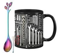 Generico The Ultimate Mechanic's Toolbox Mug, 11oz Ceramic Mechanic Toolbox Coffee Cup with Spoon, Realistic Tool Pattern Design and Ergonomic Handle, Ideal Gift for Dad Husband on Birthday (#I)