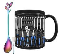 Generico The Ultimate Mechanic's Toolbox Mug, 11oz Ceramic Mechanic Toolbox Coffee Cup with Spoon, Realistic Tool Pattern Design and Ergonomic Handle, Ideal Gift for Dad Husband on Birthday (#E)