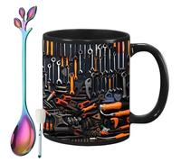 Generico The Ultimate Mechanic's Toolbox Mug, 11oz Ceramic Mechanic Toolbox Coffee Cup with Spoon, Realistic Tool Pattern Design and Ergonomic Handle, Ideal Gift for Dad Husband on Birthday (#F)
