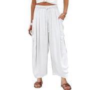 Generico Thehappywind Women’s Linen Wide Leg Pants with Pockets, High Waisted Summer Palazzo Harem Trousers (White,3XL)