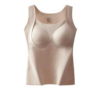 Generico Thickened Warm Tank Top with Shelf Bra,2 in 1 Thermal Tank Tops Built-in Bra Thermal Underwear,Women's u Neck Thermal Built-in Bras (Khaki,XL)