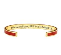 Generico This Too Shall Pass Bracelet - But Fucking Hell Engraved Hidden Message Cuff Bangle, Funny Inspirational Jewelry, Secret Motivational Gifts for Women (Red-A)