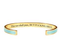 Generico This Too Shall Pass Bracelet - But Fucking Hell Engraved Hidden Message Cuff Bangle, Funny Inspirational Jewelry, Secret Motivational Gifts for Women (Green-A)