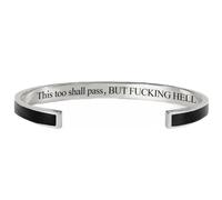 Generico This Too Shall Pass Bracelet - But Fucking Hell Engraved Hidden Message Cuff Bangle, Funny Inspirational Jewelry, Secret Motivational Gifts for Women (Black-B)