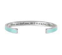 Generico This Too Shall Pass Bracelet - But Fucking Hell Engraved Hidden Message Cuff Bangle, Funny Inspirational Jewelry, Secret Motivational Gifts for Women (Green-B)