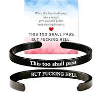 Generico This Too Shall Pass Hidden Message Cuff Bracelet, BUT FUCKING HELL Engarved Motivational Bangle Bracelet, Stainless Steel Alloy Motivational Jewelry Gift for Women