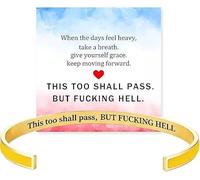 Generico This Too Shall Pass Hidden Message Cuff Bracelet, BUT FUCKING HELL Engarved Motivational Bangle Bracelet, Stainless Steel Alloy Motivational Jewelry Gift for Women