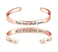 Generico This Too Shall Pass Mantra Cuff Bracelet | BUT FUCKING HELL Engarved Motivational Bangle Bracelet | Hidden Message Encouragement Jewelry Gifts for Women (K)