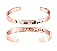 Generico This Too Shall Pass Mantra Cuff Bracelet | BUT FUCKING HELL Engarved Motivational Bangle Bracelet | Hidden Message Encouragement Jewelry Gifts for Women (N)