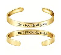 Generico This Too Shall Pass Mantra Cuff Bracelet | BUT FUCKING HELL Engarved Motivational Bangle Bracelet | Hidden Message Encouragement Jewelry Gifts for Women (M)