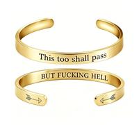 Generico This Too Shall Pass Mantra Cuff Bracelet | BUT FUCKING HELL Engarved Motivational Bangle Bracelet | Hidden Message Encouragement Jewelry Gifts for Women (J)