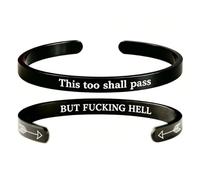 Generico This Too Shall Pass Mantra Cuff Bracelet | BUT FUCKING HELL Engarved Motivational Bangle Bracelet | Hidden Message Encouragement Jewelry Gifts for Women (L)